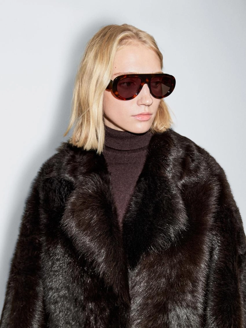 Длинное кожаное пальто с мехом