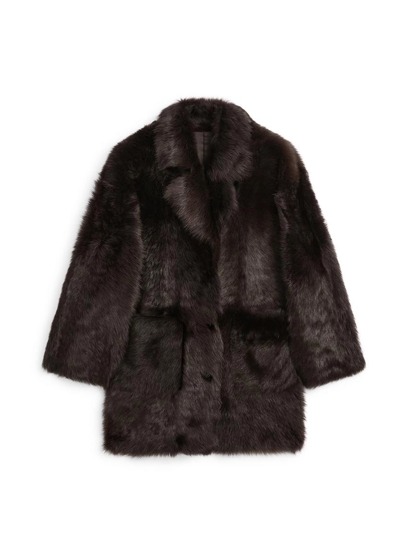 Длинное кожаное пальто с мехом