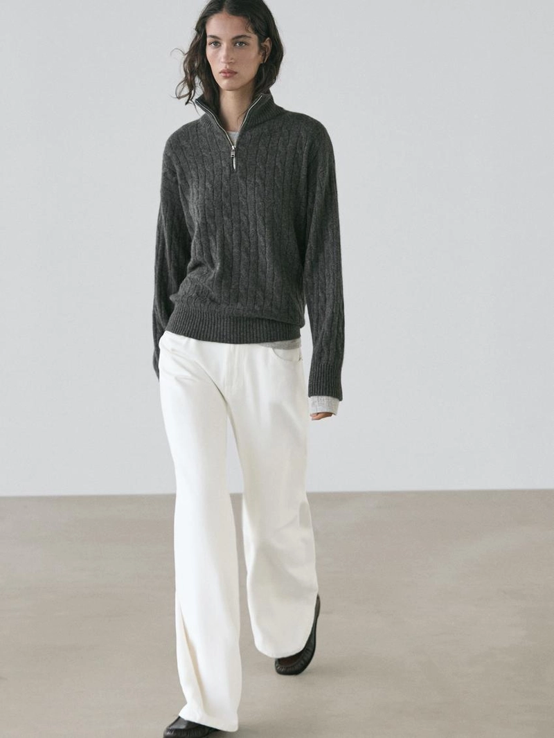 Свитер с высоким воротником из 100% кашемира с молнией