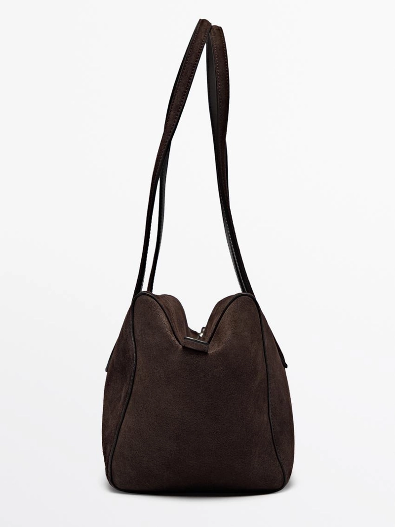 Сумка из замши с коричневей отделкой