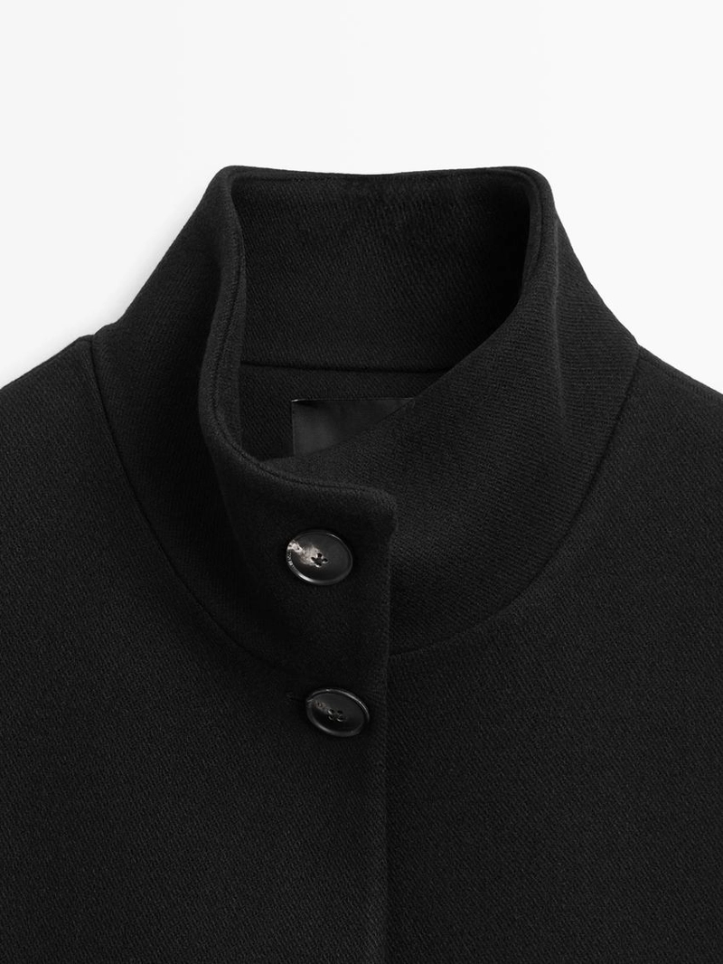 Пальто с высоким воротником из шерстяной смеси с застежкой на пуговицы