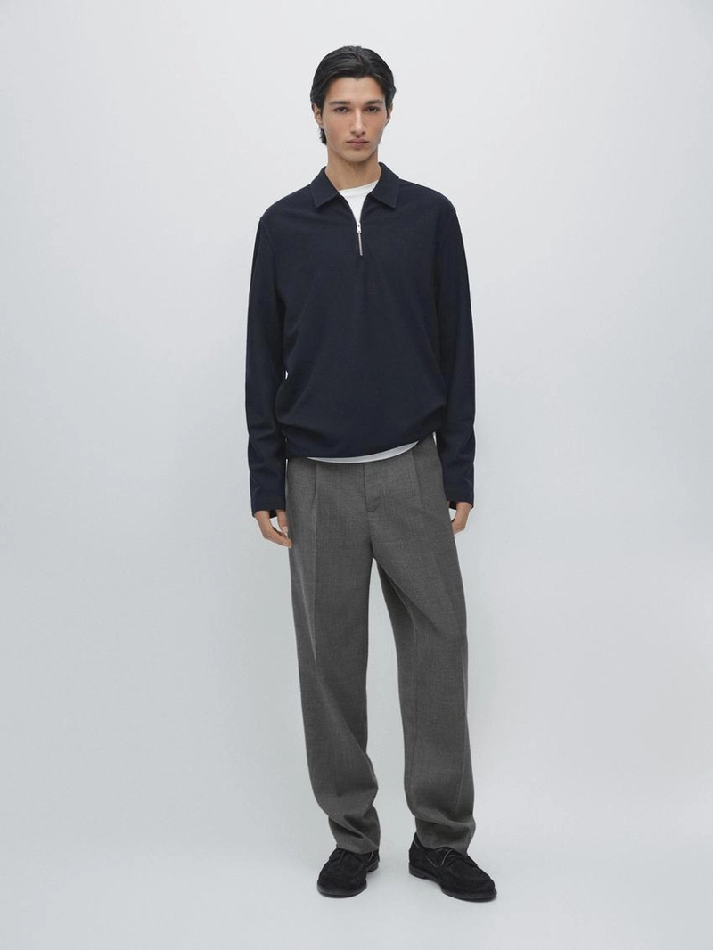 Поло с длинным рукавом на молнии