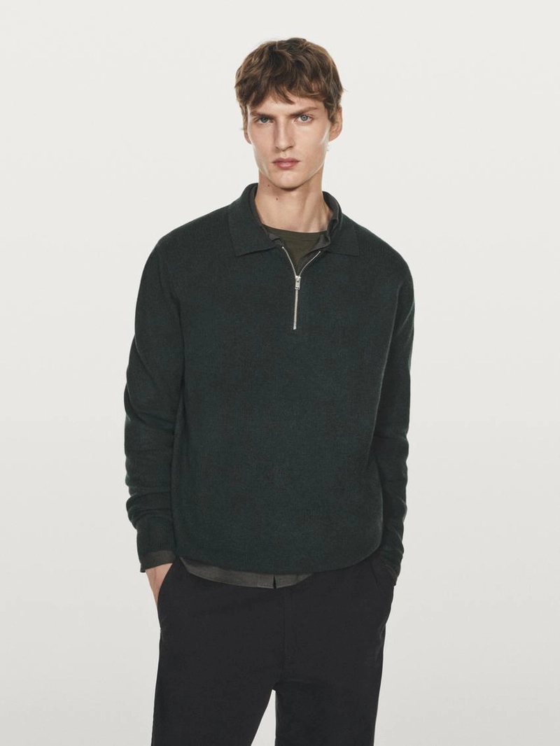 Поло свитер из шерсти с молнией