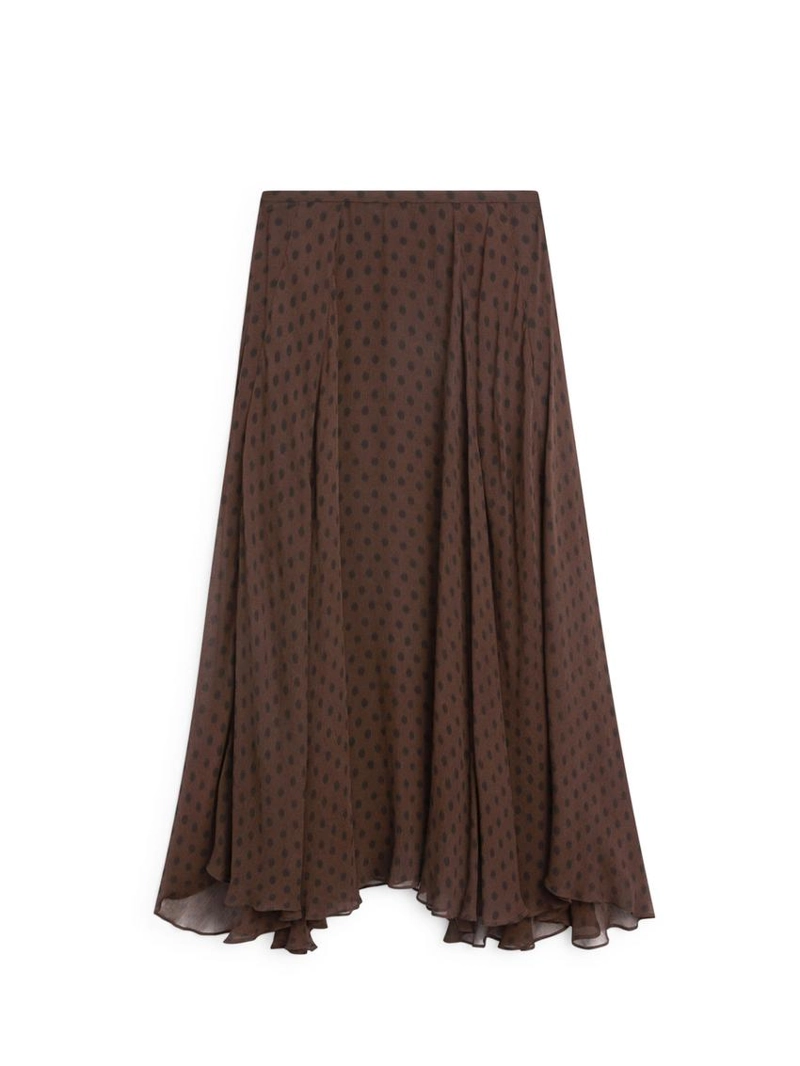 Юбка-миди в горох с расклешенным подолом