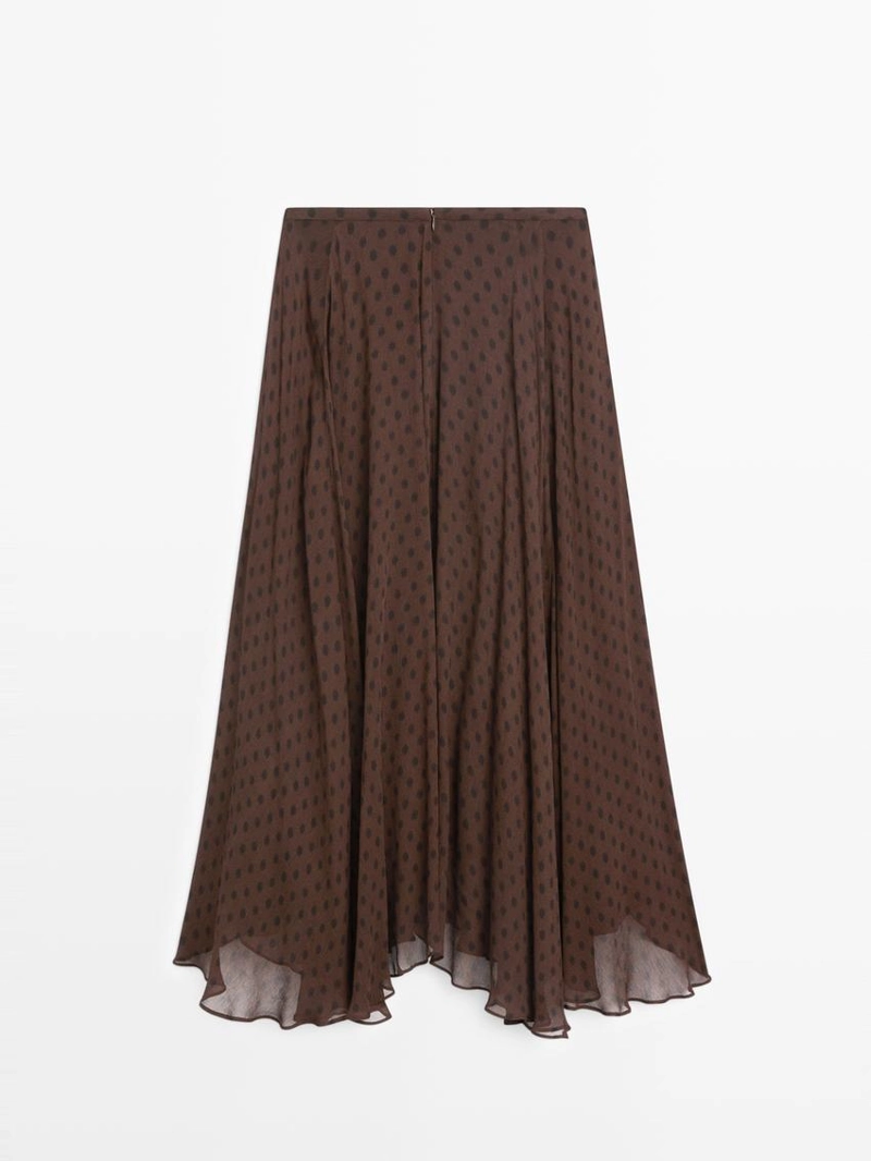 Юбка-миди в горох с расклешенным подолом