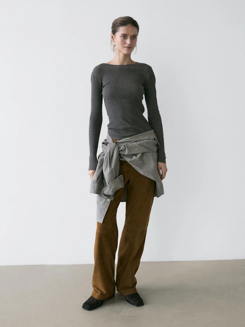 Лонгслив с деталями из ребристого трикотажа