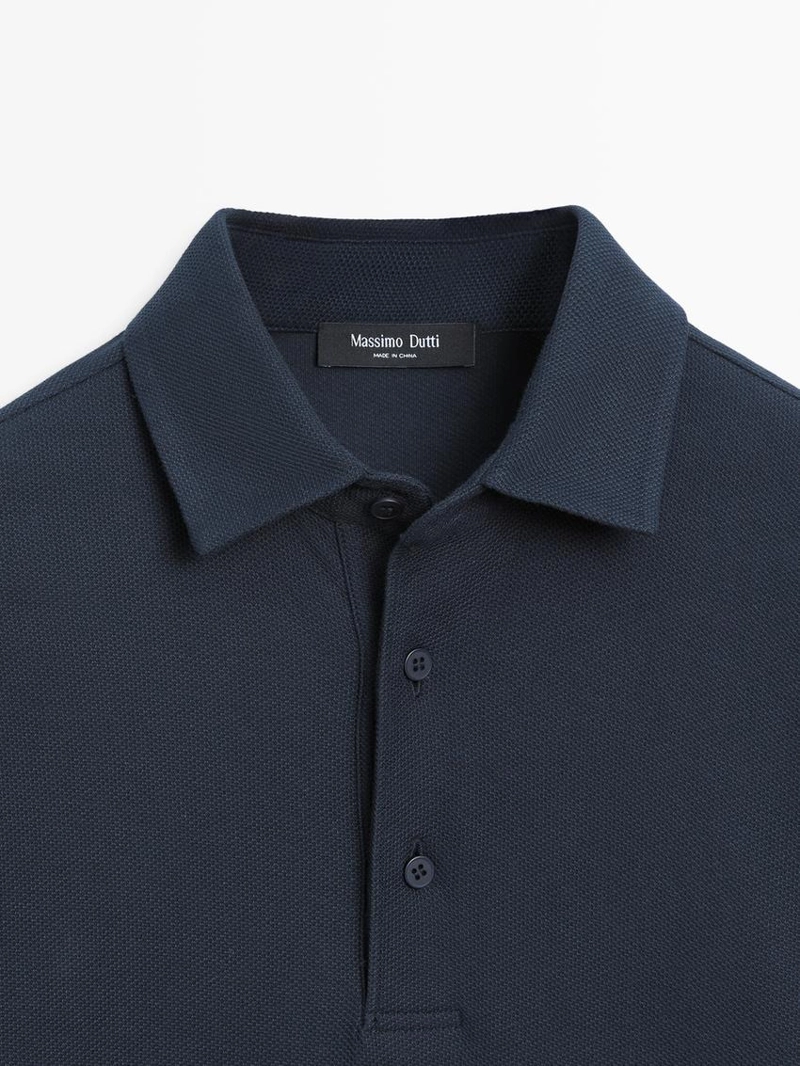 Поло с длинным рукавом из текстурированного пике