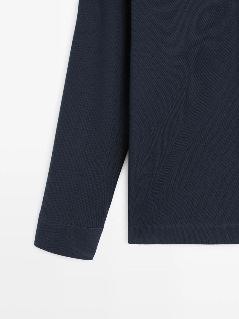 Поло с длинным рукавом из текстурированного пике