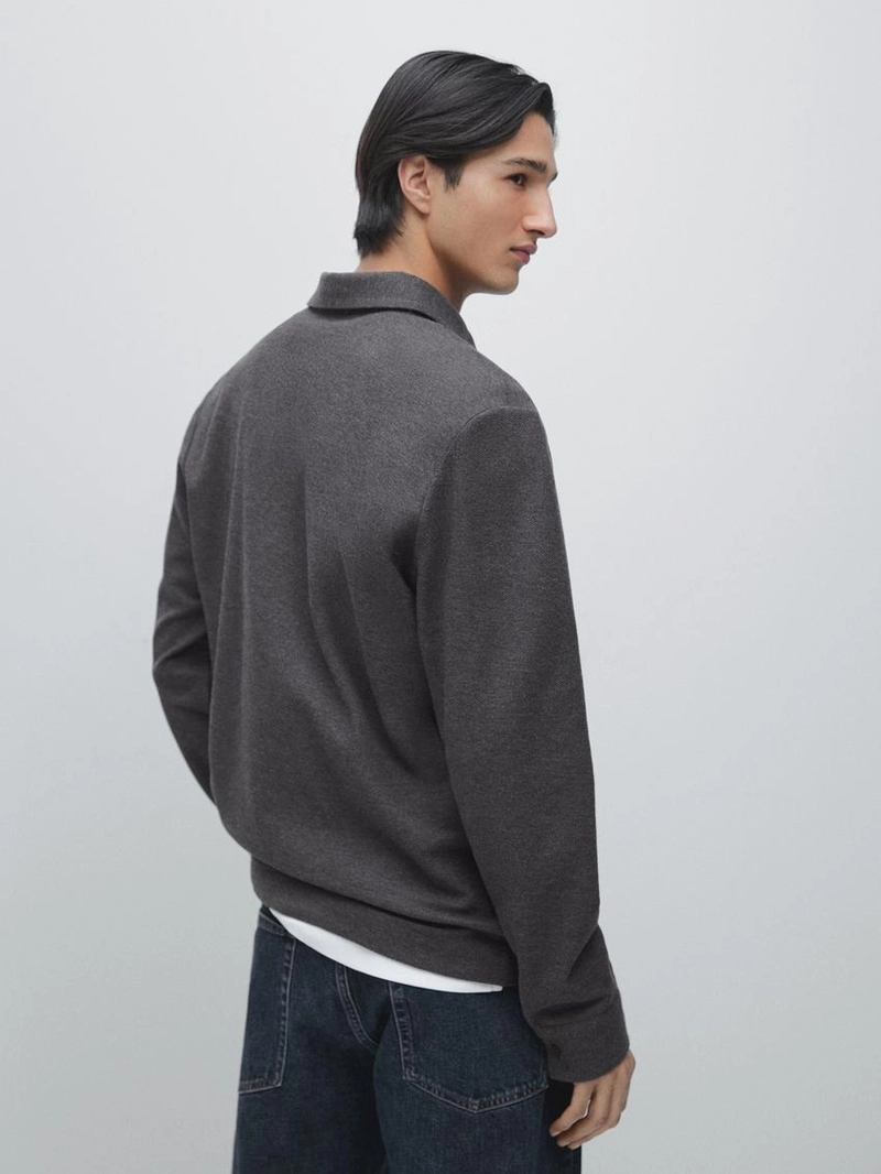 Поло с длинным рукавом из текстурированного пике