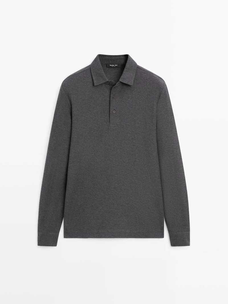 Поло с длинным рукавом из текстурированного пике