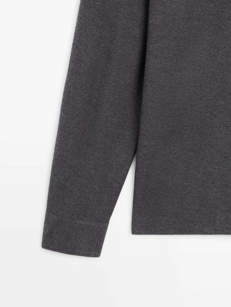 Поло с длинным рукавом из текстурированного пике