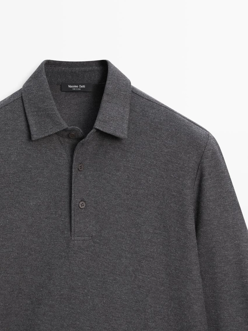 Поло с длинным рукавом из текстурированного пике