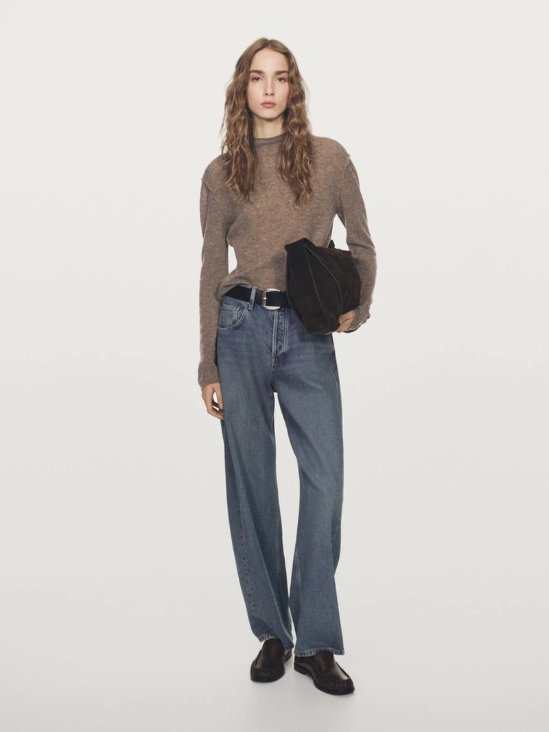 Вязанный свитер из шерстяной смеси с макраме-воротником