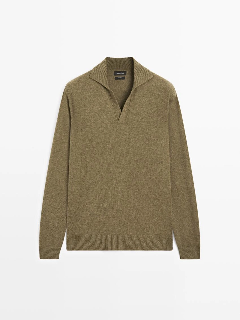 Водолазка-поло из 100% шерсти с v-образным вырезом