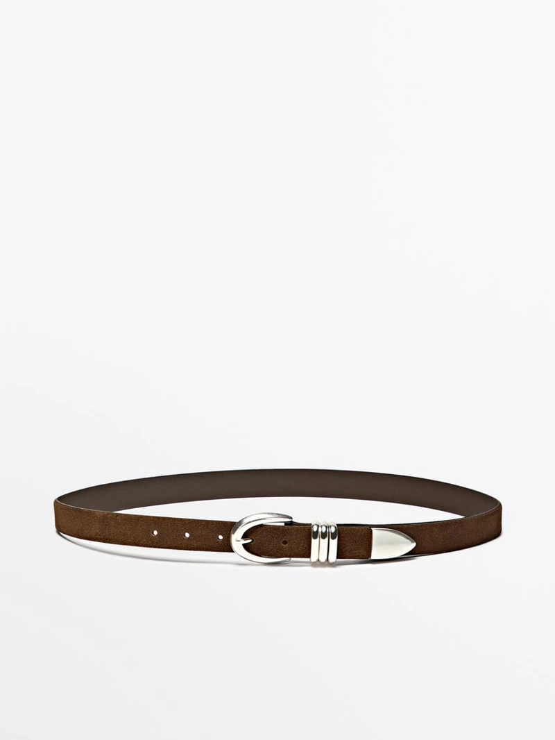 Кожанный ремень из нубука с металлическим деталем