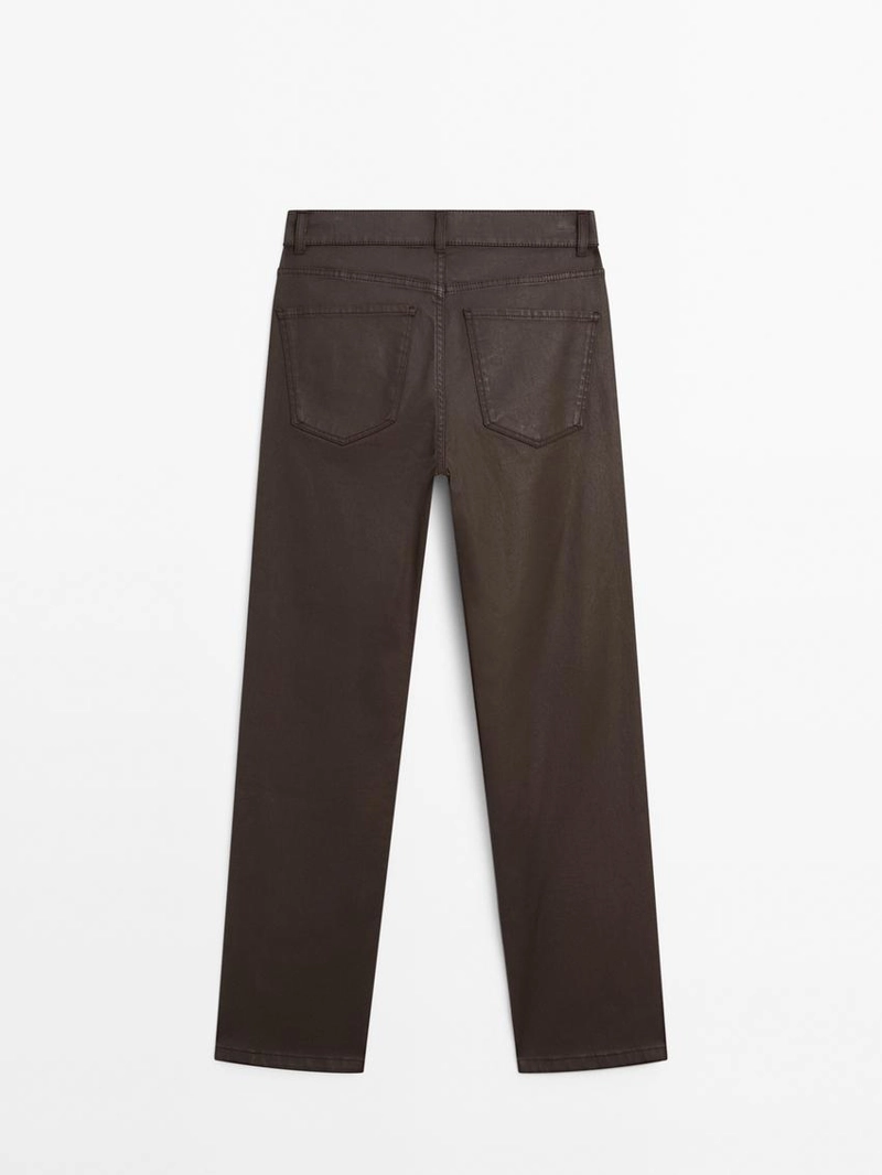 Брюки прямого кроя с высокой посадкой и восковым покрытием