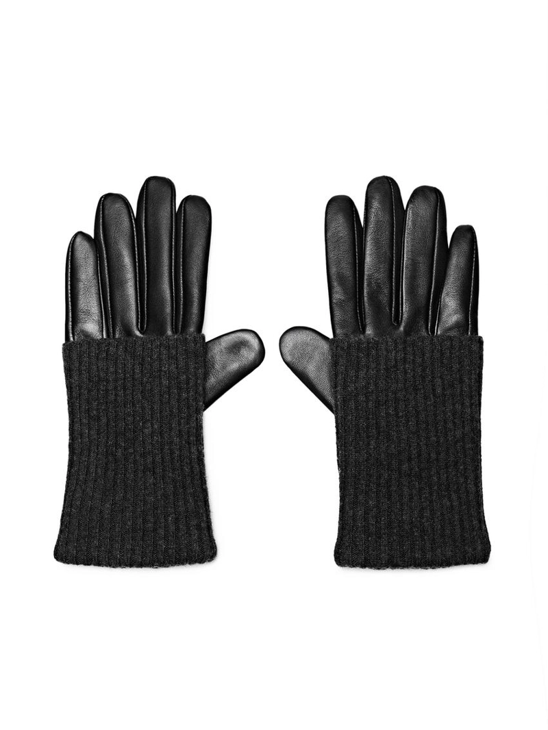 Перчатки из контрастной натуральной кожи и трикотажа