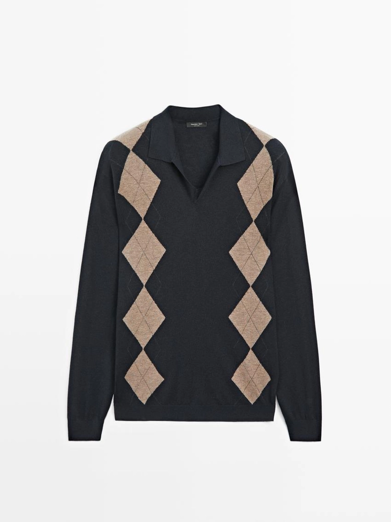 Свитер-поло с аранским узором из шерстяной смеси