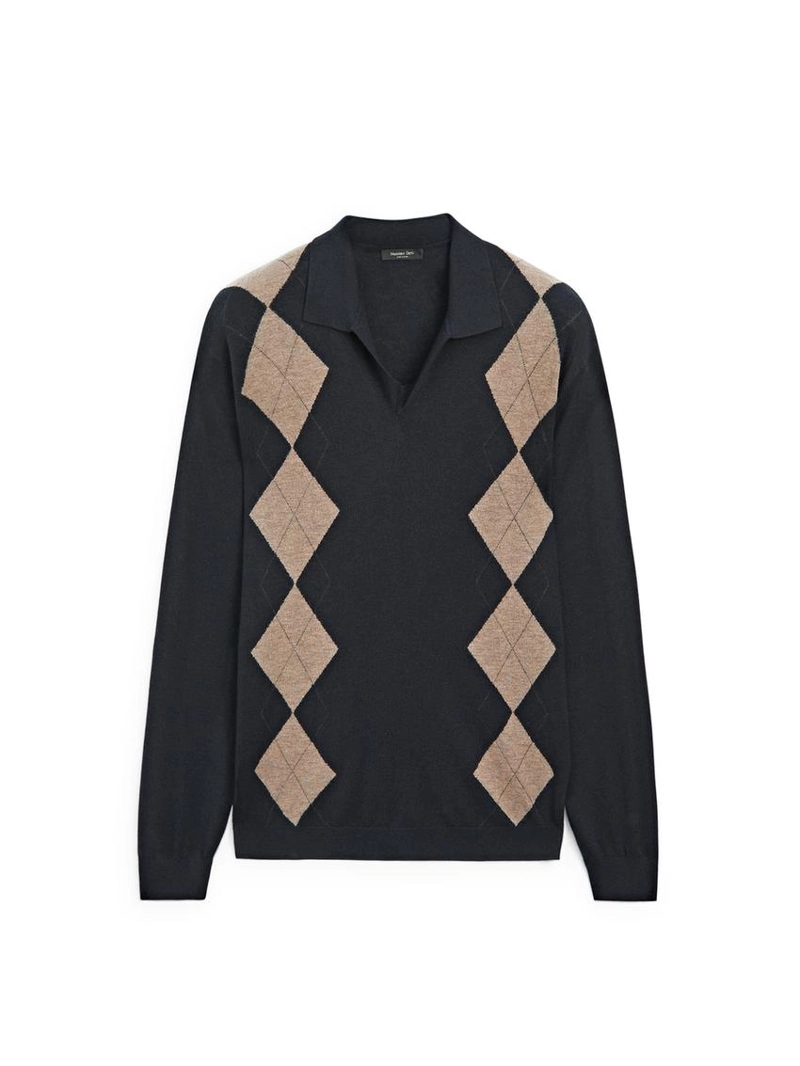 Свитер-поло с аранским узором из шерстяной смеси