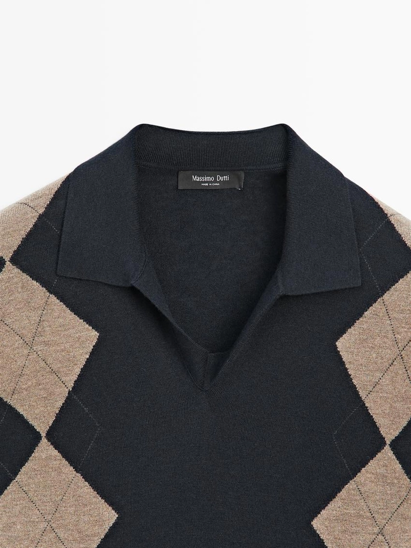 Свитер-поло с аранским узором из шерстяной смеси