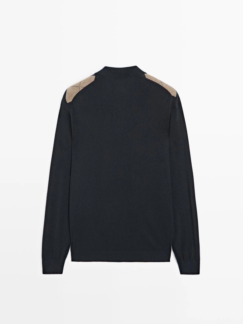 Свитер-поло с аранским узором из шерстяной смеси