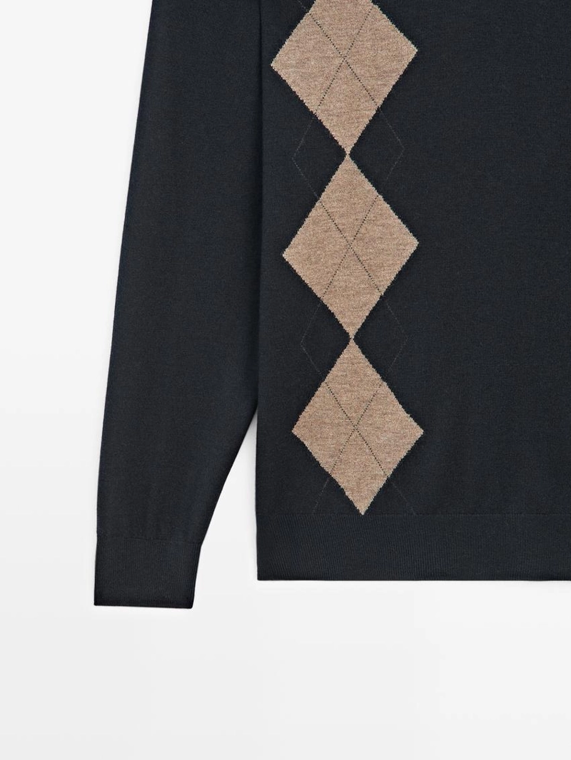 Свитер-поло с аранским узором из шерстяной смеси