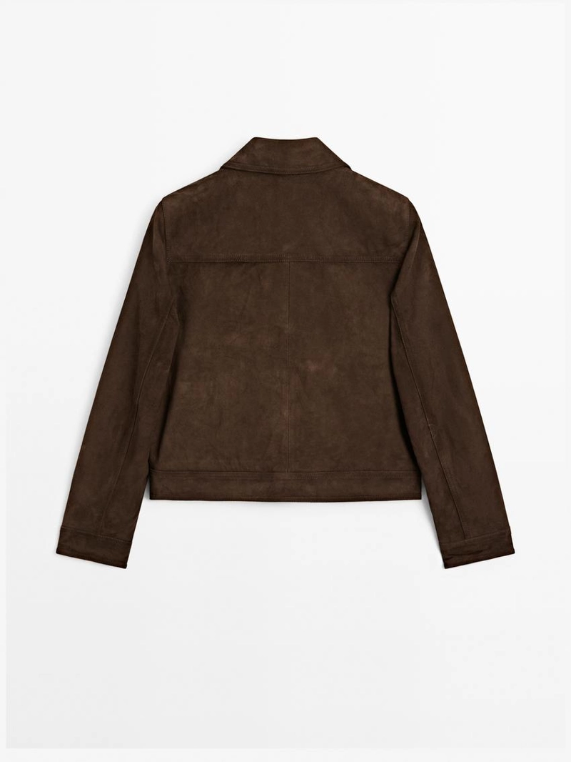 Укороченная куртка из замши с подкладкой из кожи с пуговицами