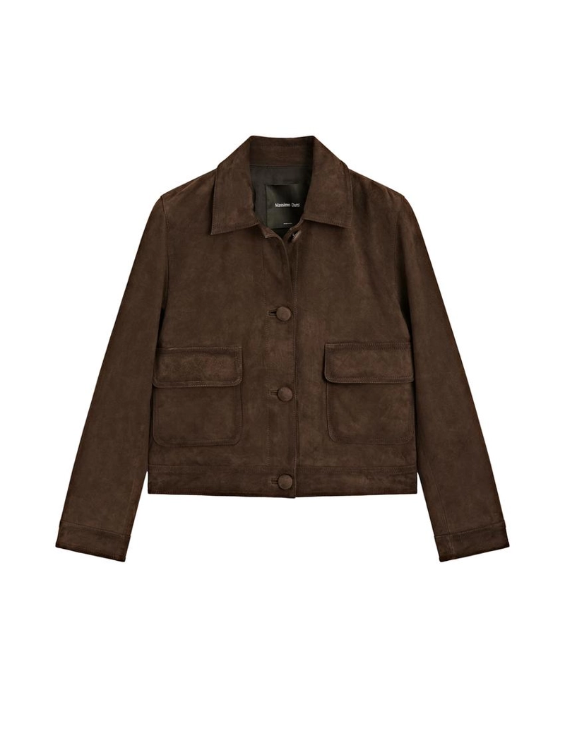 Укороченная куртка из замши с подкладкой из кожи с пуговицами