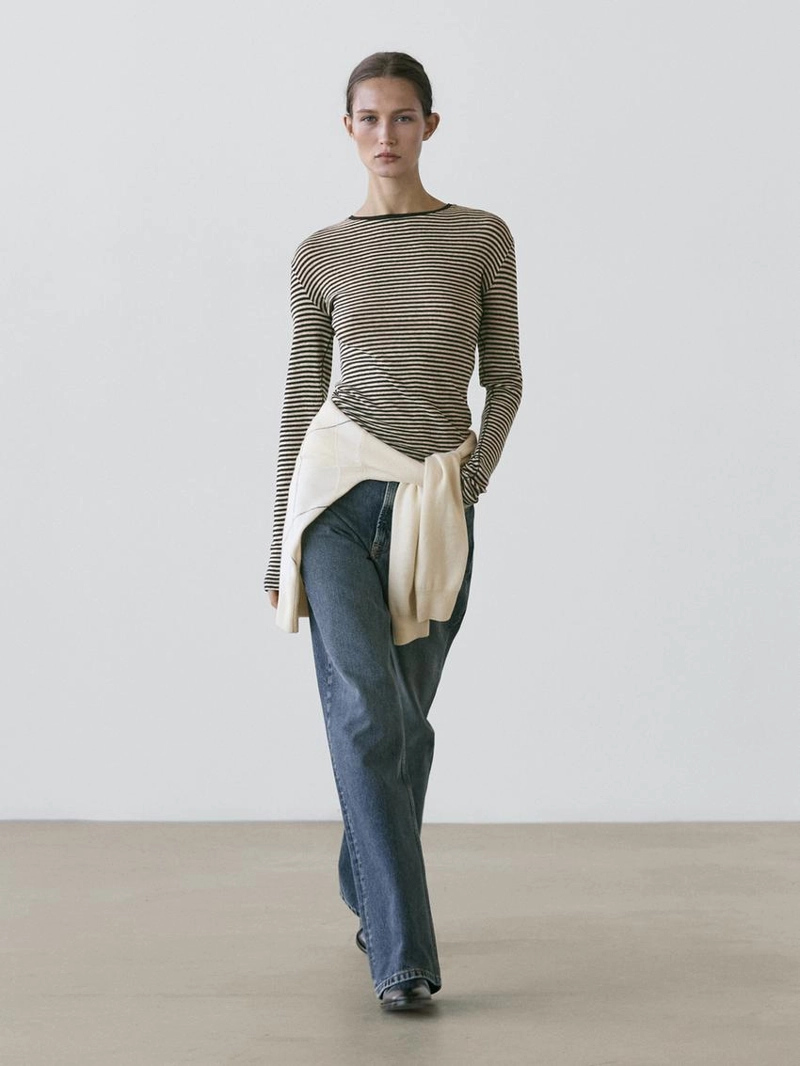 Футболка из хлопкового микса в полоску с длинным рукавом