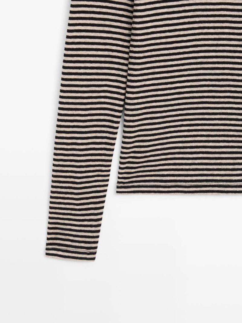 Футболка из хлопкового микса в полоску с длинным рукавом