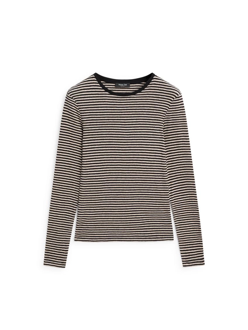 Футболка из хлопкового микса в полоску с длинным рукавом
