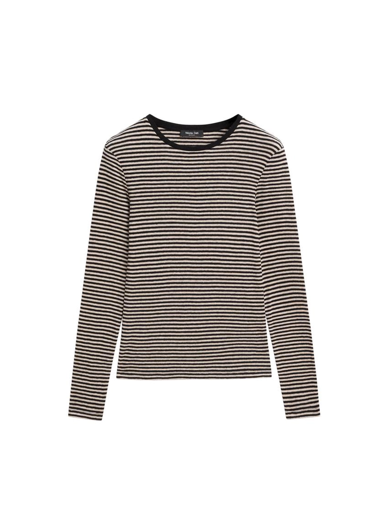 Футболка из хлопкового микса в полоску с длинным рукавом