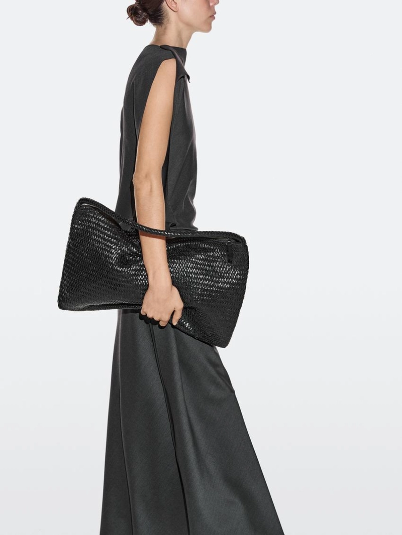 Большая сумка-сатчел из плетеной кожи нубук