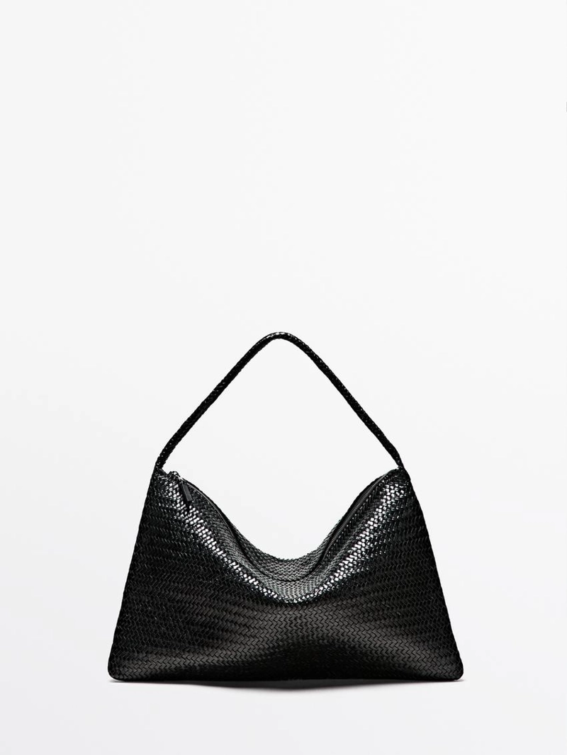 Большая сумка-сатчел из плетеной кожи нубук