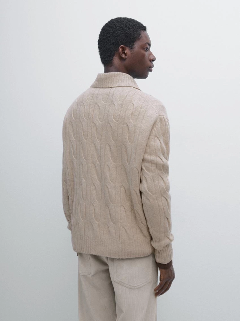 Поло-свитер с кабельным узором из 100% шерсти