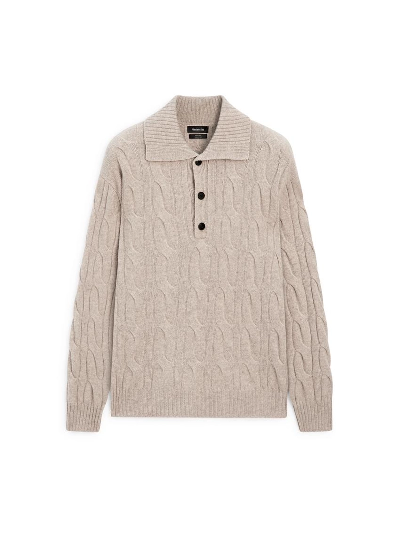 Поло-свитер с кабельным узором из 100% шерсти