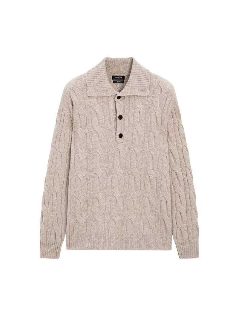 Поло-свитер с кабельным узором из 100% шерсти