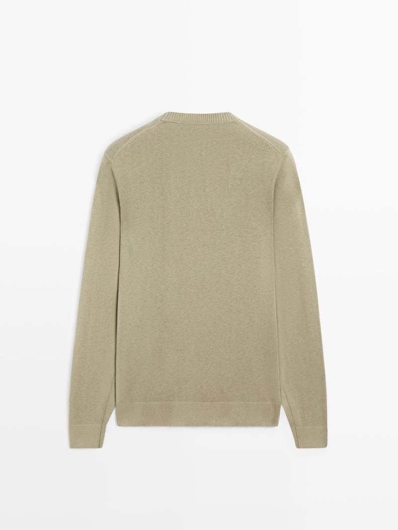 Свитер из хлопка и шерсти с круглым вырезом