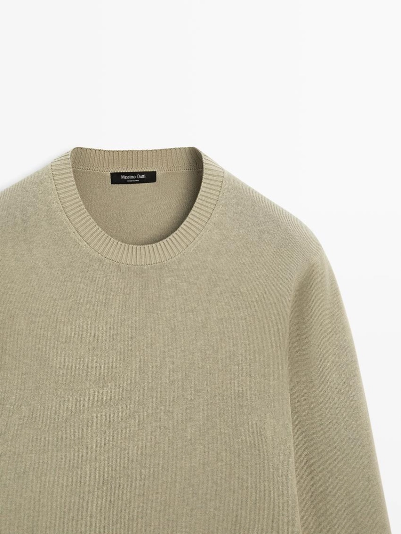 Свитер из хлопка и шерсти с круглым вырезом