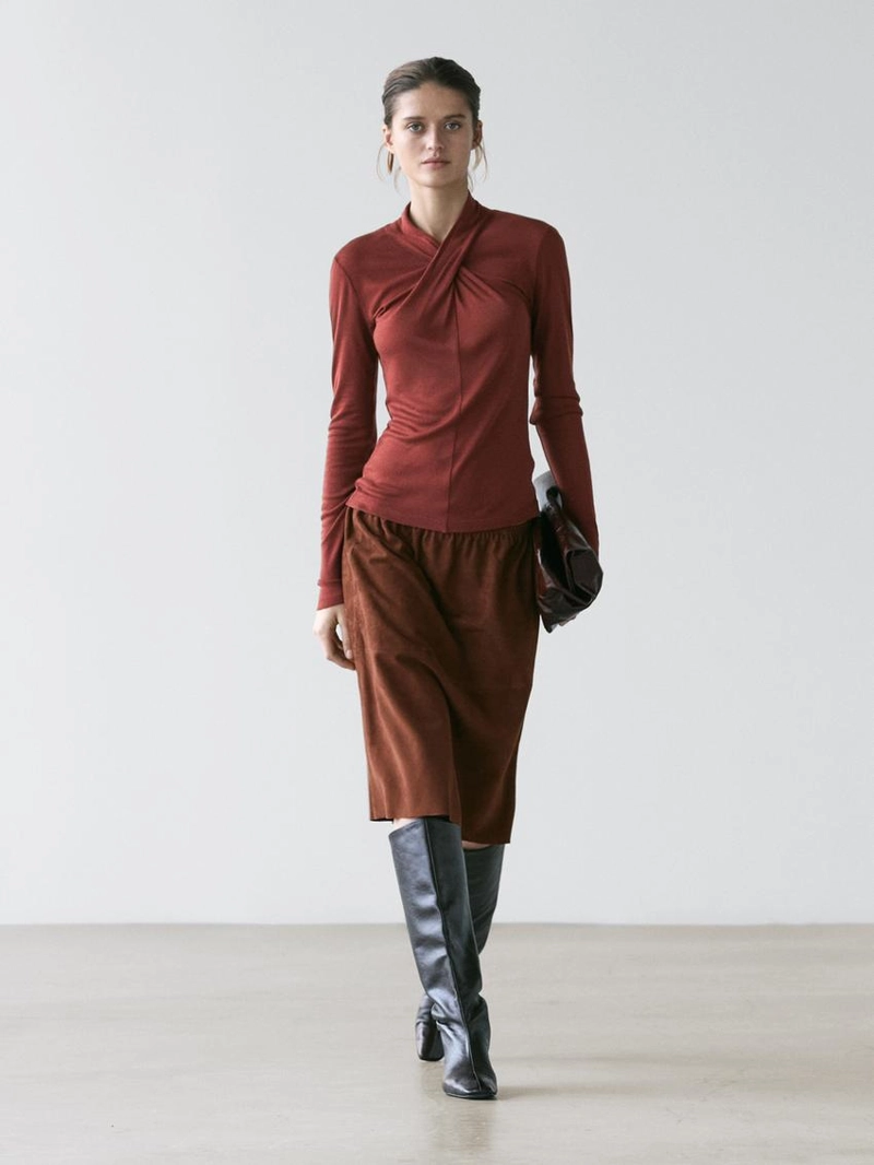 Топ из ленсели и шерсти с перекрестным декольте