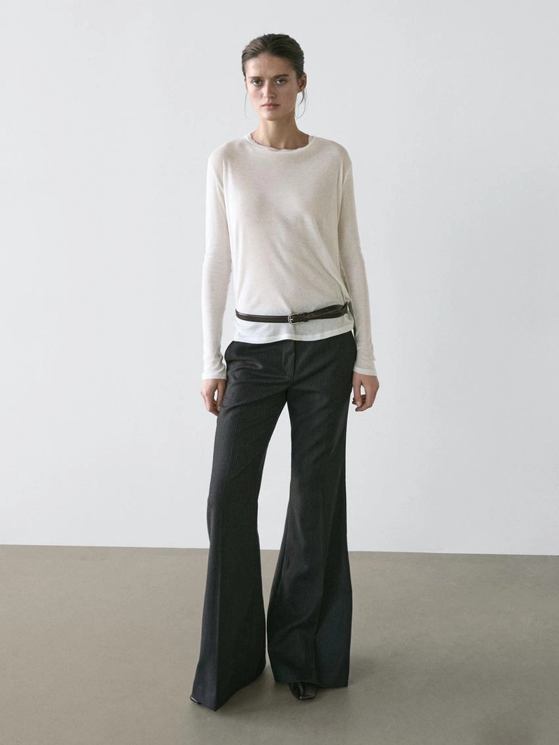 Полупрозрачная футболка с воротником из 100% хлопка