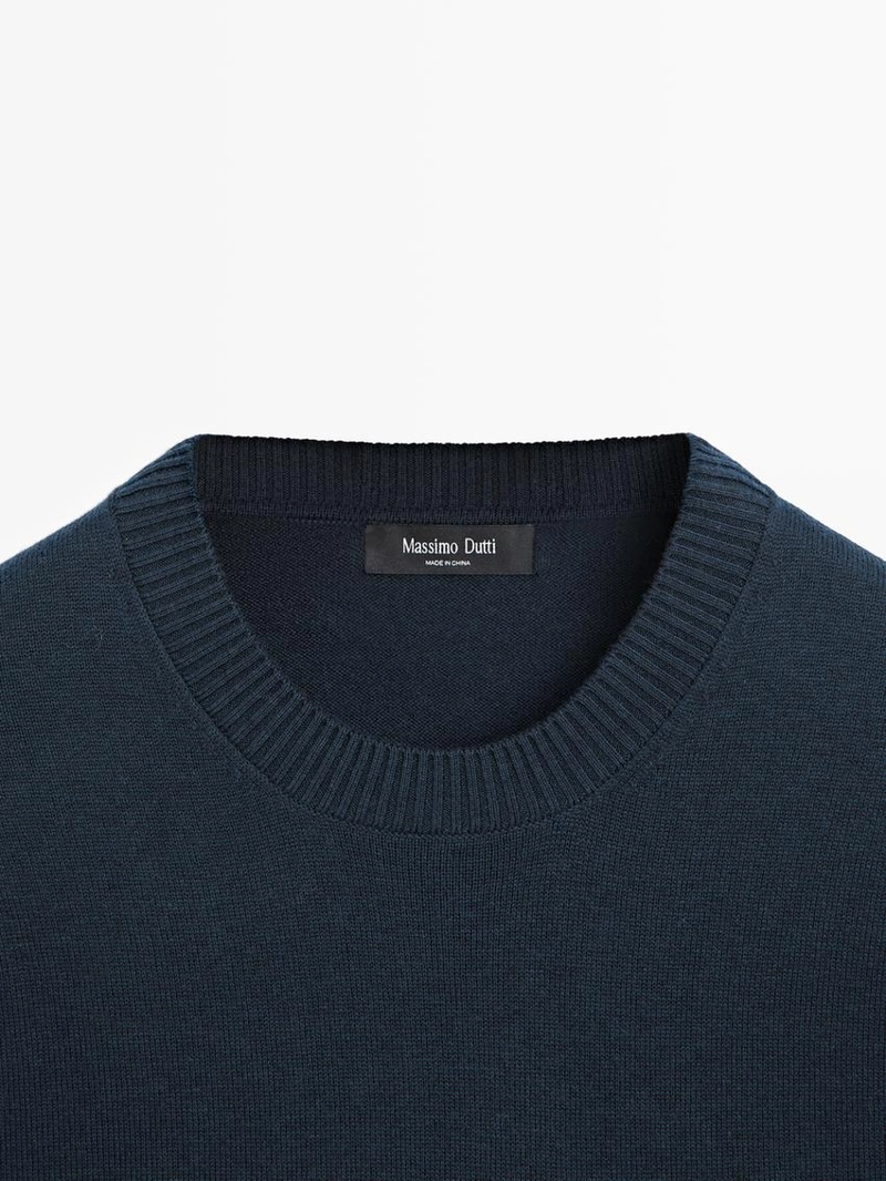 Свитер из хлопка и шерсти с круглым вырезом