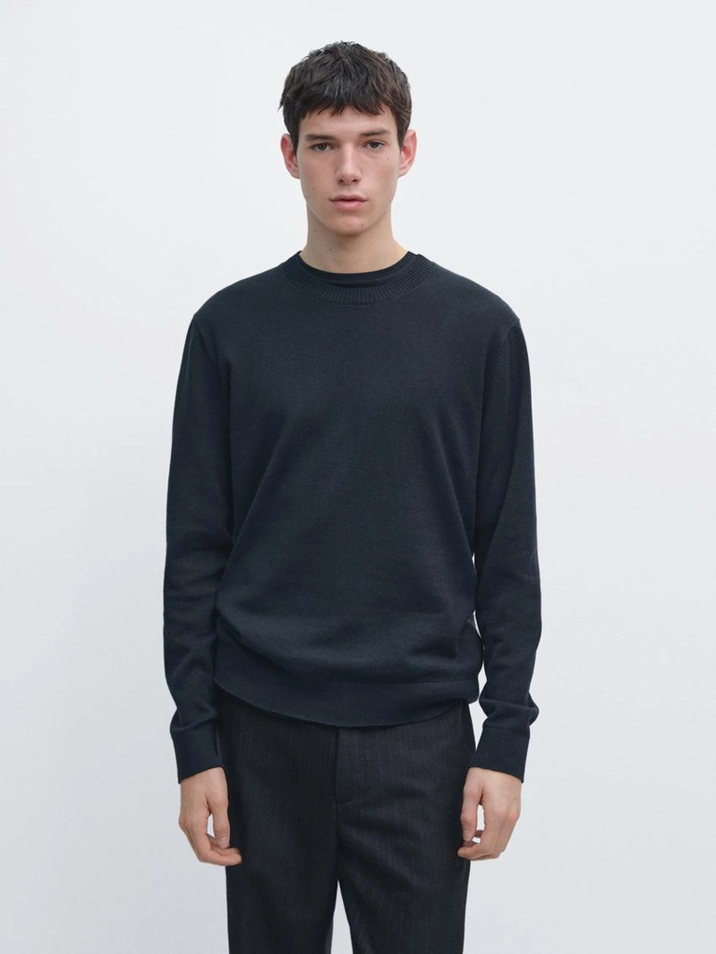 Свитер из хлопка и шерсти с круглым вырезом