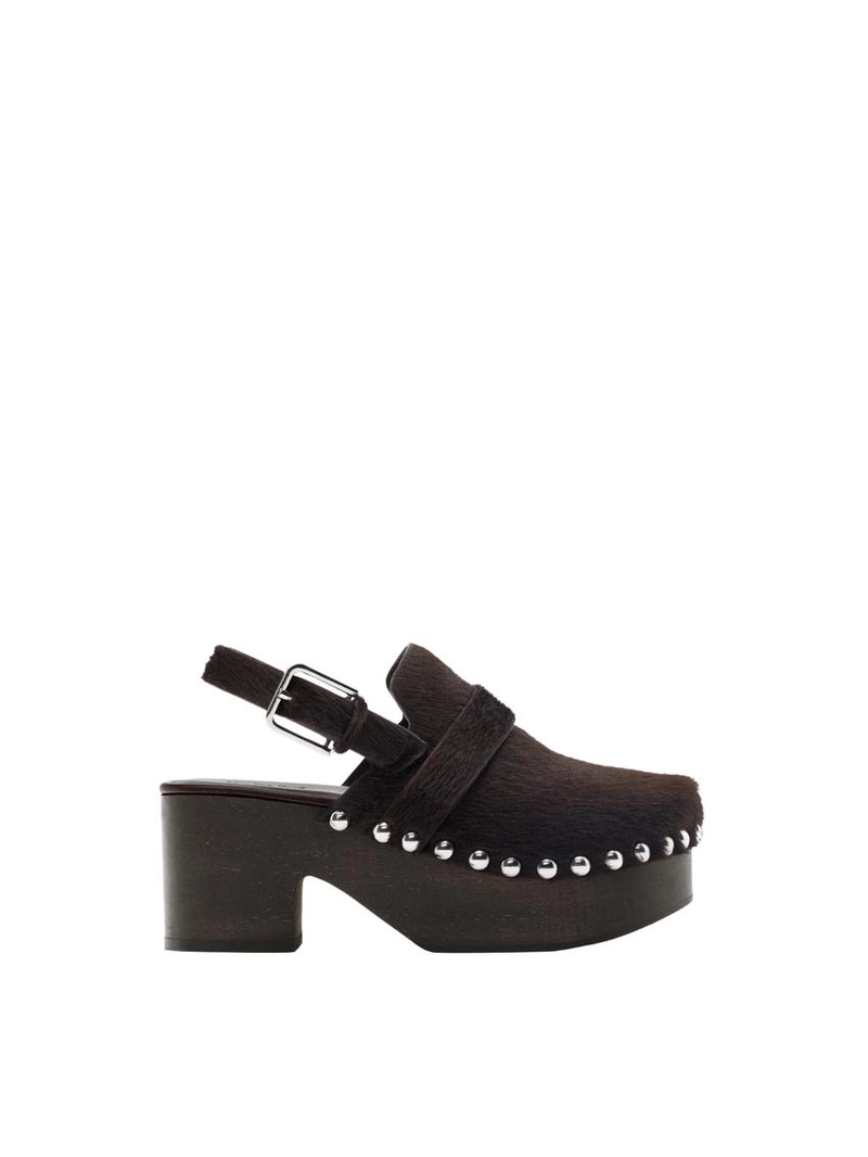 Сабо из кожи с меховым покрытием на деревянной подошве