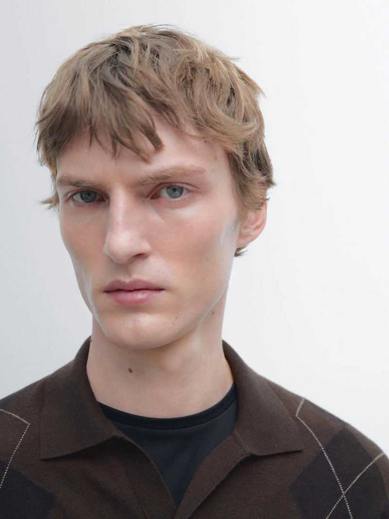 Поло-свитер с воротником стойкой и аргайловым узором из шерстяной смеси