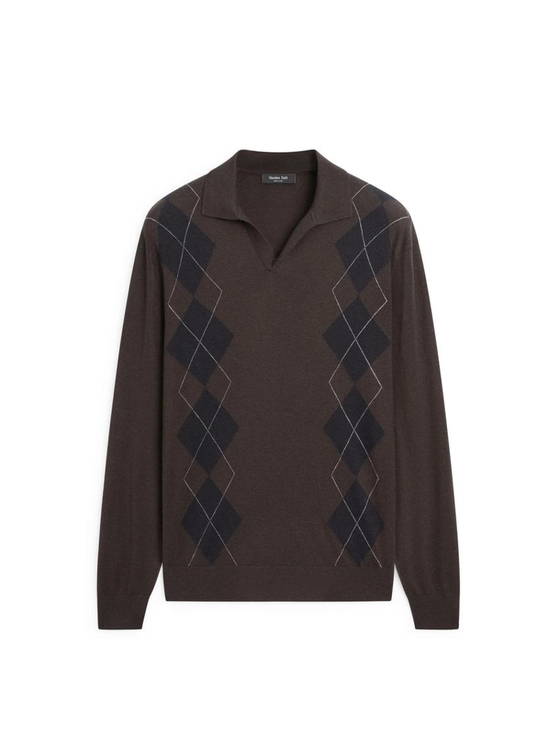 Поло-свитер с воротником стойкой и аргайловым узором из шерстяной смеси
