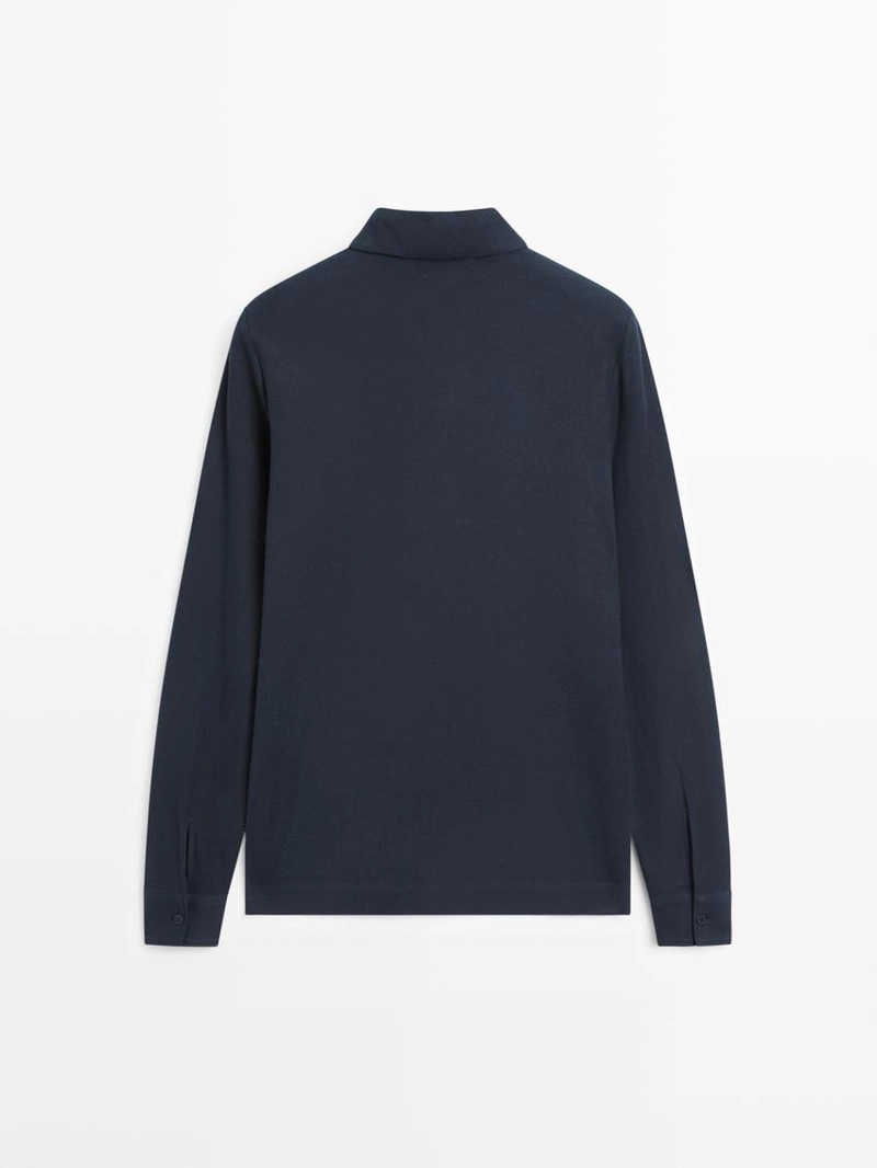 Поло с длинным рукавом из текстурированного пике