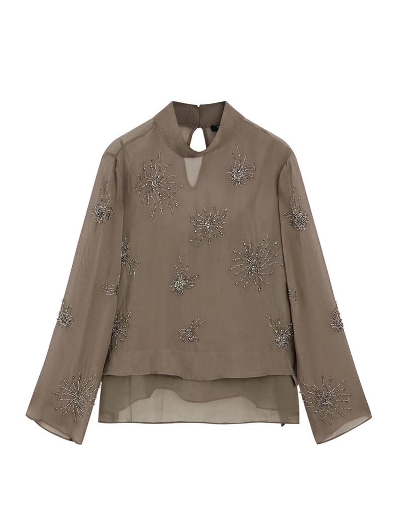 Блузка с вышивкой из полупрозрачной ткани