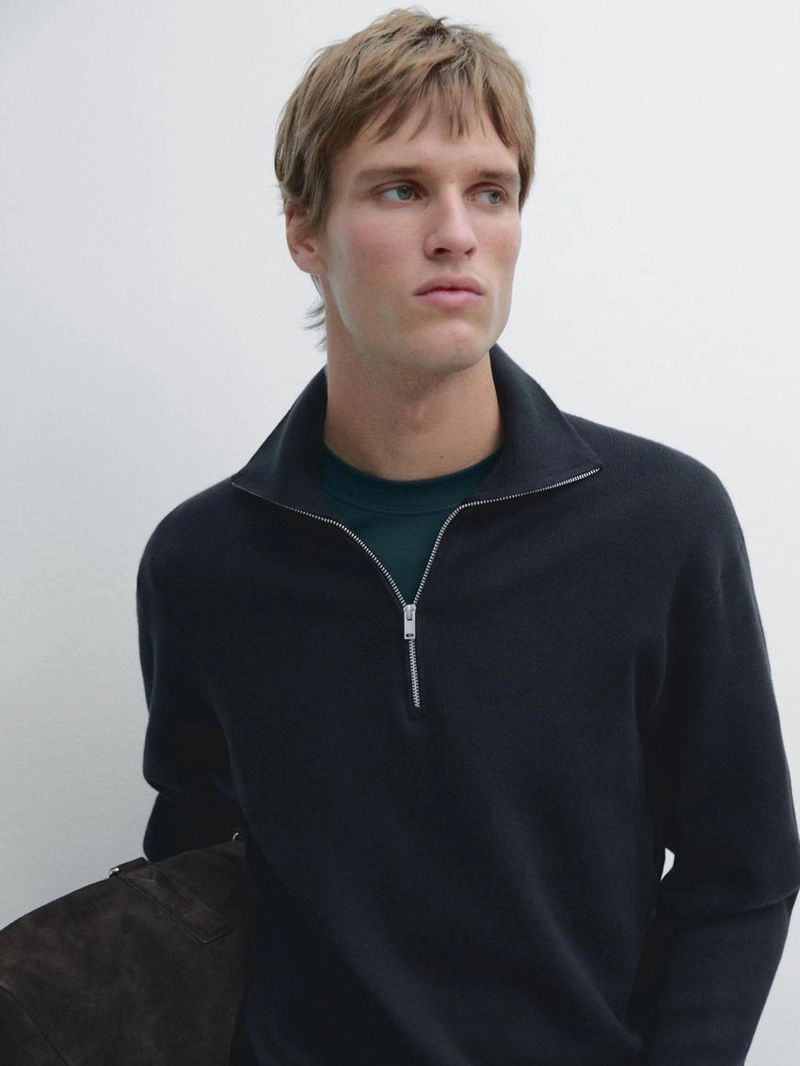 Свитер с четвертью застежки из 100% хлопка