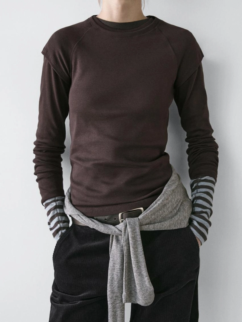 Майка с длинным рукавом из меланжевого трикотажа